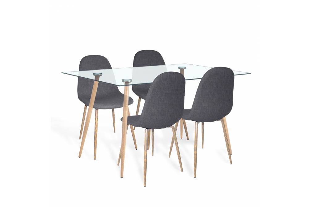 PACK MESA DE JANTAR FOREST 140 CM E 4 CADEIRAS ESTOFADAS CORO ANTRACITE - Conjuntos de mesas e cadeiras 