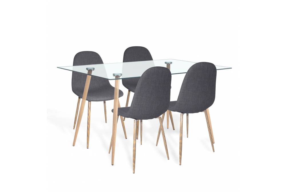 PACK MESA DE JANTAR FOREST 140 CM E 4 CADEIRAS ESTOFADAS CORO ANTRACITE - Conjuntos de mesas e cadeiras 