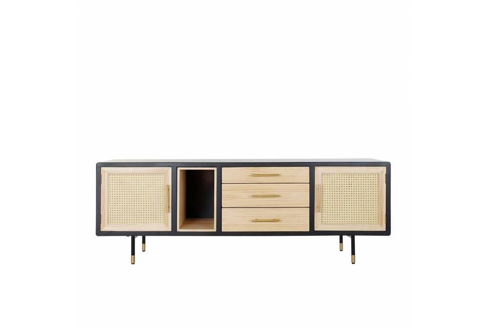 MUEBLE TV PINO RATAN NEGRO 160X44X55 - Móveis de TV 