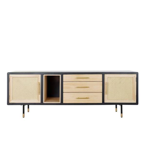 MUEBLE TV PINO RATAN NEGRO 160X44X55 - Móveis de TV 