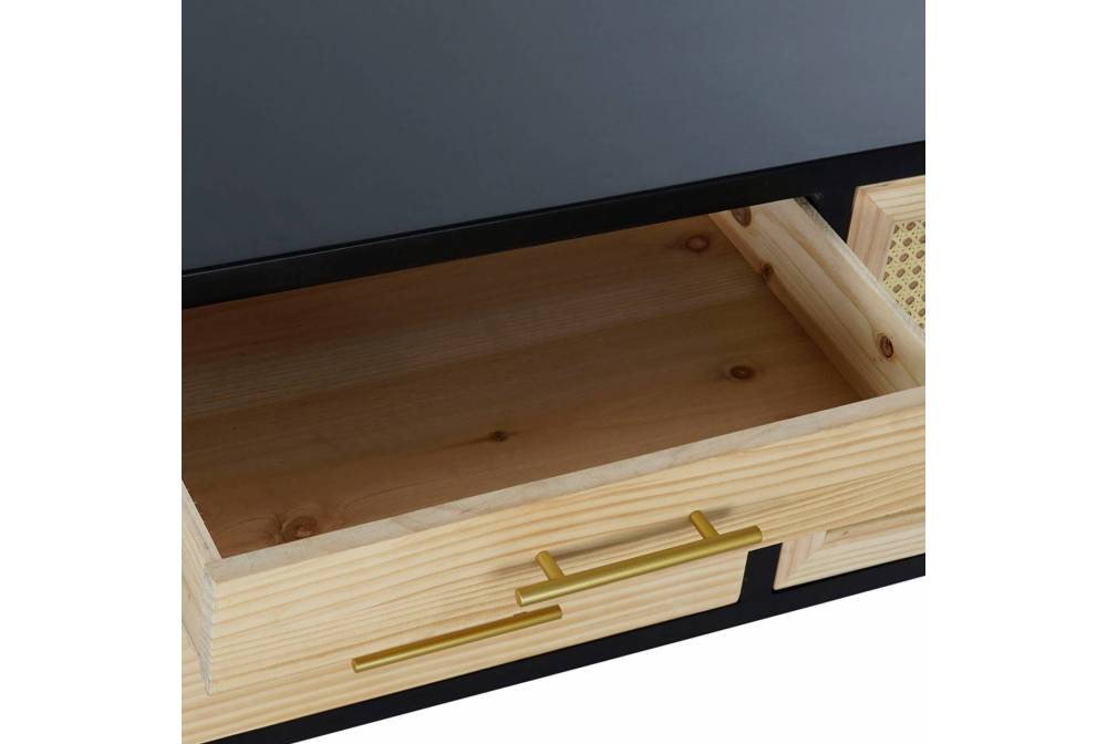 MUEBLE TV PINO RATAN NEGRO 160X44X55 - Móveis de TV 