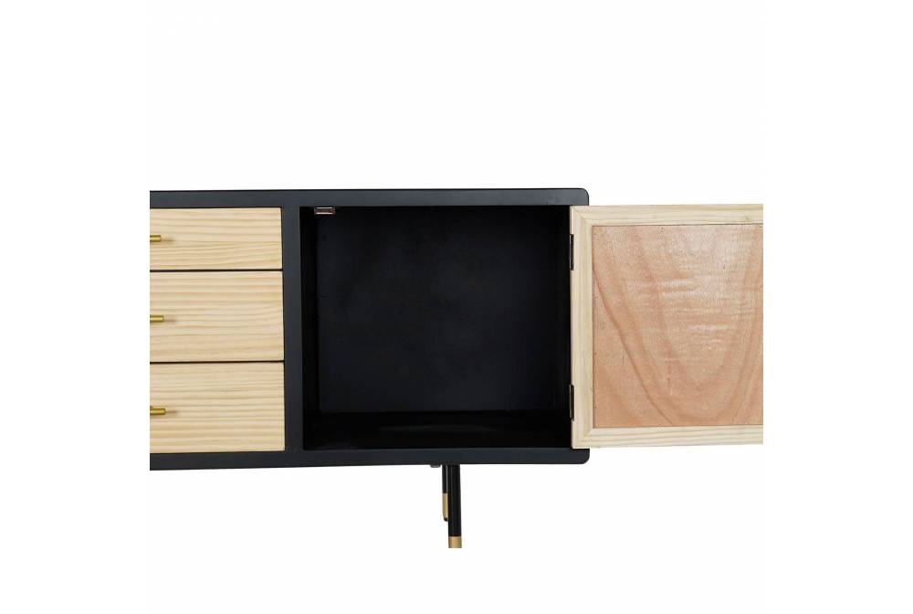 MUEBLE TV PINO RATAN NEGRO 160X44X55 - Móveis de TV 