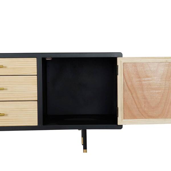 MUEBLE TV PINO RATAN NEGRO 160X44X55 - Móveis de TV 