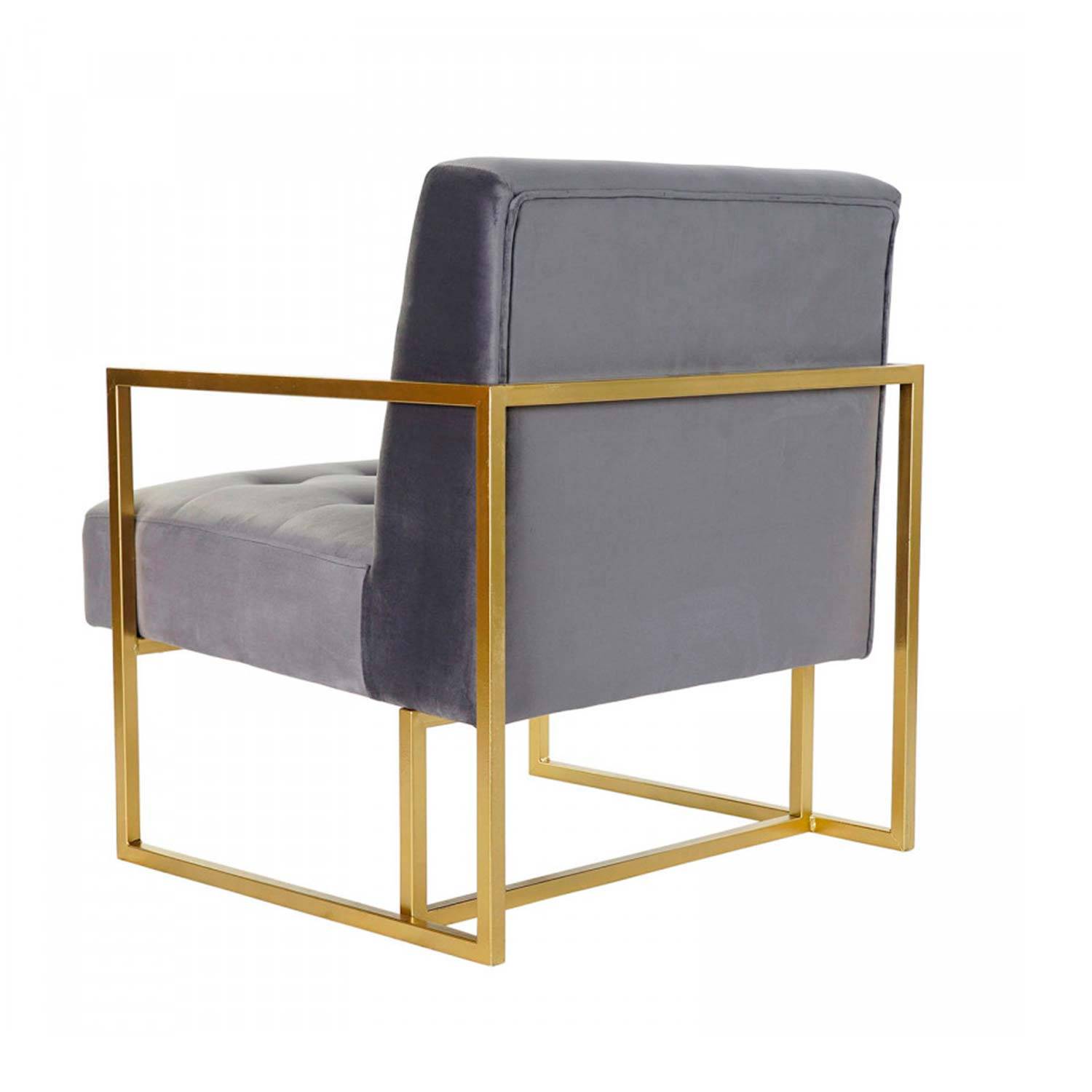 POLTRONA VELUDO CINZA  METAL DOURADO DE 67X70X76