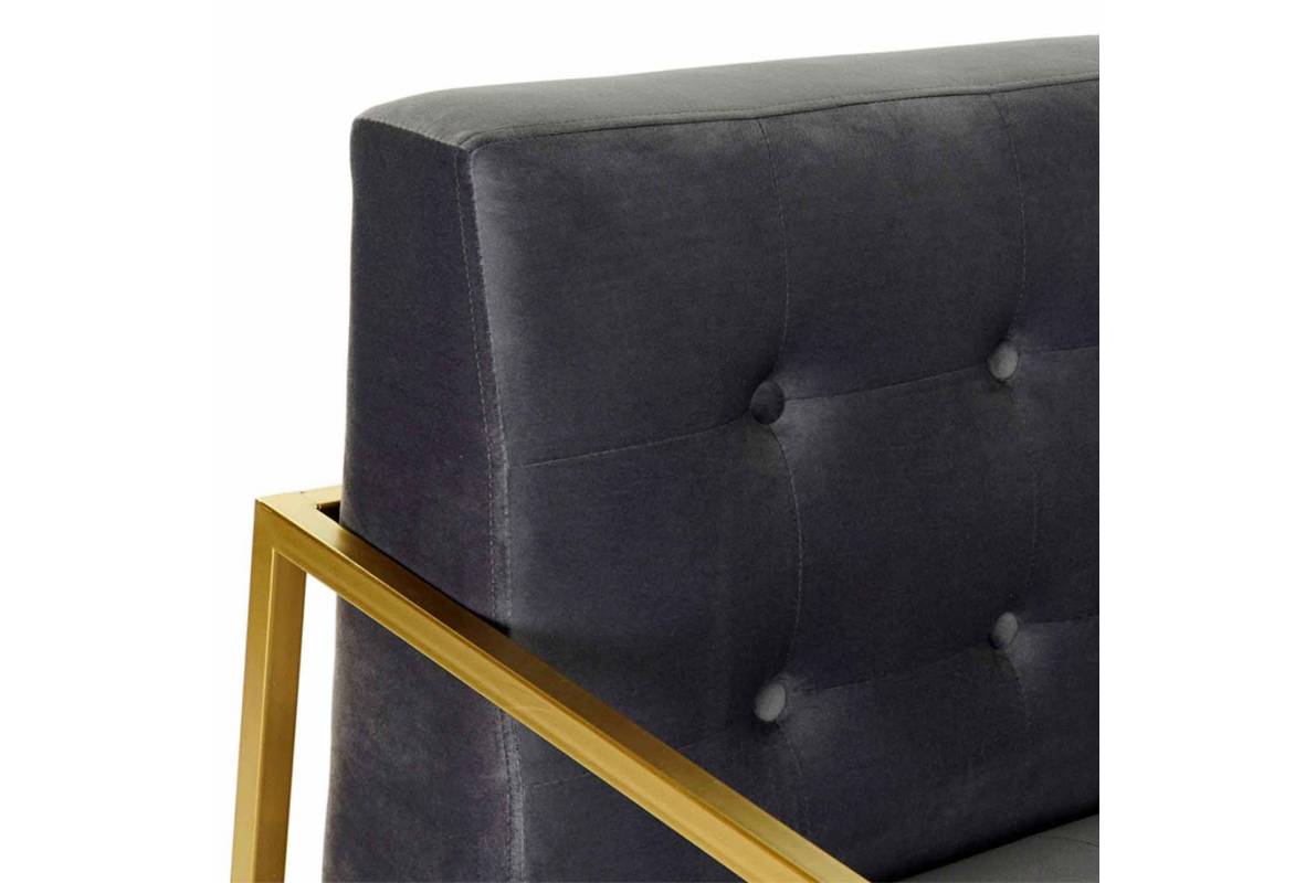 POLTRONA VELUDO CINZA  METAL DOURADO DE 67X70X76